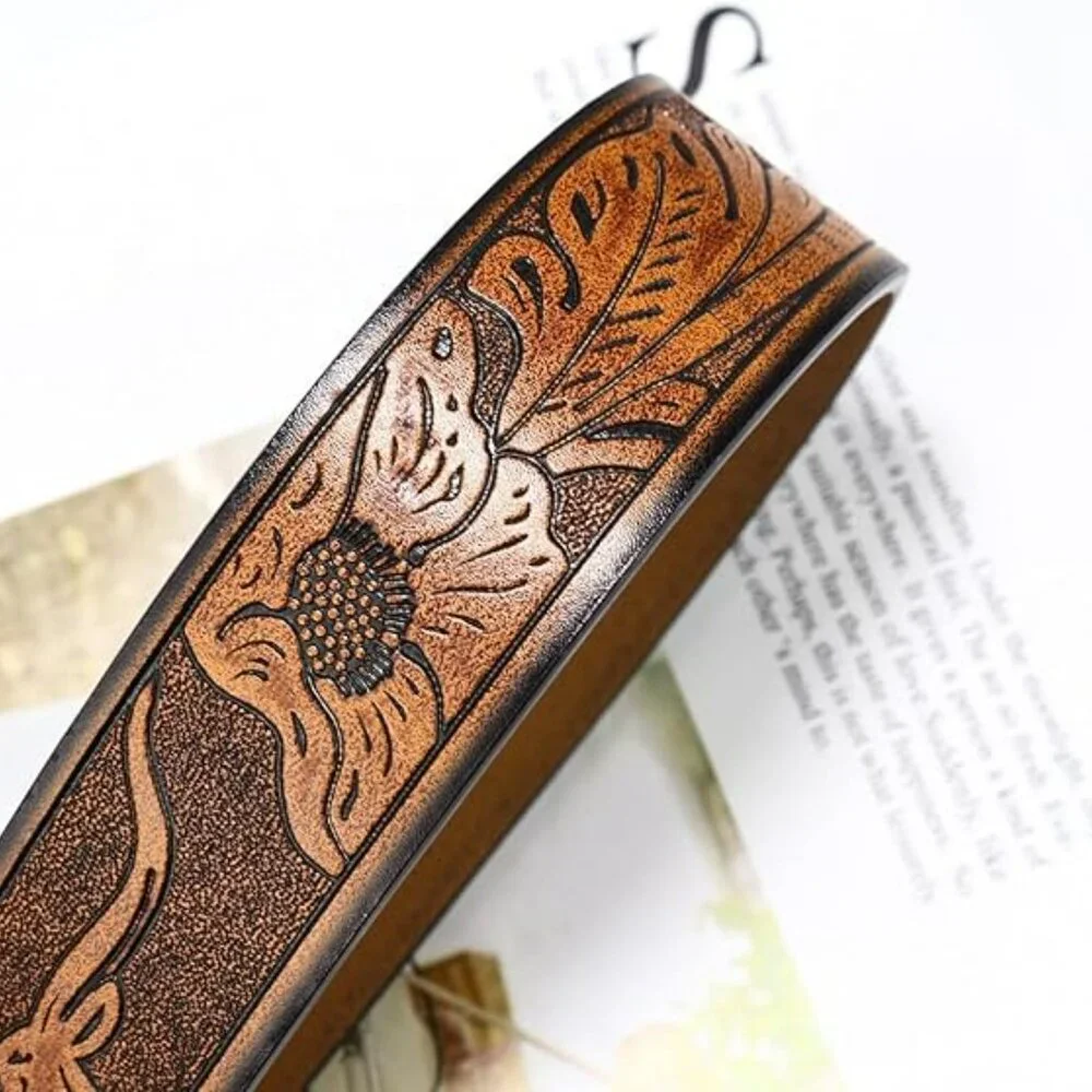 Women Western Cowgirl Belt Bull Turquoise Embossed Buckle for 31